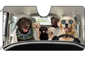BAGEYOU Car Front Windshield Sunshade Golden Retriever and Labrador Dogs Decor Vehicle Sun Shade Visor UV Ray Reflector Sun Protector, Keep Vehicle Cool, 55" x 30"