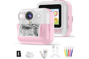 BOFIDAR Kids Instant Print Camera, 1080P Kids Digital Camera with 3 Rolls Photo Paper & 32GB Card, Toddler 3-10 Year Old Girl Birthday Gifts, Childrens Funny Toys for Boys(Pink)