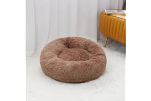 FISTAD Cama para Perros Cama para Gatos, Suave Redonda Lavables Cama para Mascota de Cálido Felpa con Parte Inferior Antideslizante Adecuado para Gatos y Perros Pequeños (50cm Caqui)