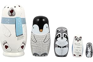 HEALLILY Matrjoschka-Puppen 5 traditionelle Turban-Matroschka-Puppen Holzpuppen Tierpuppen tragen Stapeldekoration Weihnachtsschmuck