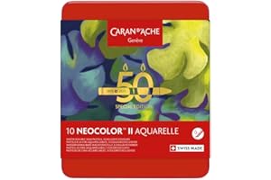 Caran d'Ache Neocolor II Wasserlösliche Wachspastellkreiden, 50 Jahre Sonderausgabe, dunkel, Dose mit 10 Farben, Kunstmalstifte, Kunstliebhaber, Geschenk, Kunstset, Pastellfarben, Ausmalen