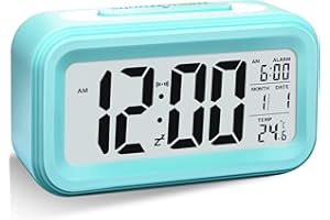Larkumio Wecker Digital Ohne Ticken, Digitaler Wecker Batteriebetrieben Alarm Clock LED mit Licht Temperaturanzeige Snooze Kinderwecker Laut für Tiefschläfer Kinder Erwachsene,Blau