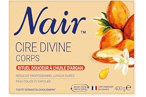 NAIR - Cire Rituel Douceur aux Huiles d'Argan & d'Onagre, spécial Peaux Sèches & Sensibles, Se Retire Sans Bandes, Pot de 400g + 2 Lingettes "Finition Parfaite"
