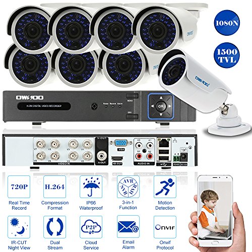OWSOO 8CH Kanal voll AHD 1080N/720p 1500TVL CCTV Überwachung DVR Security System HDMI P2P Cloud Onvif Netzwerk Digital Video Recorder + 8 * 720P Outdoor/Indoor Infrarot-Bullet-Kamera + 8 * 60ft Kabel