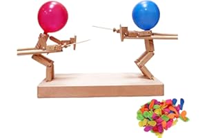 GHZSTE Marionnettes D'escrime en Bois Bataille d'homme en Ballon Bataille d'homme en Ballon Faite à la Main avec 1 Sac de Ballons Jeu de société de Table pour Fête de Famille, Jeu de