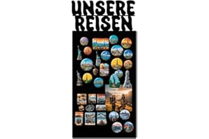 Anwicar Magnettafel Unsere Reisen - Vertikal 64x30 cm magnetische Pinnwand aus Stahl - ideal für Reise - Magnete und Erinnerungen - beschreibbare Magnettafel - inkl. Montageset - Schwarz
