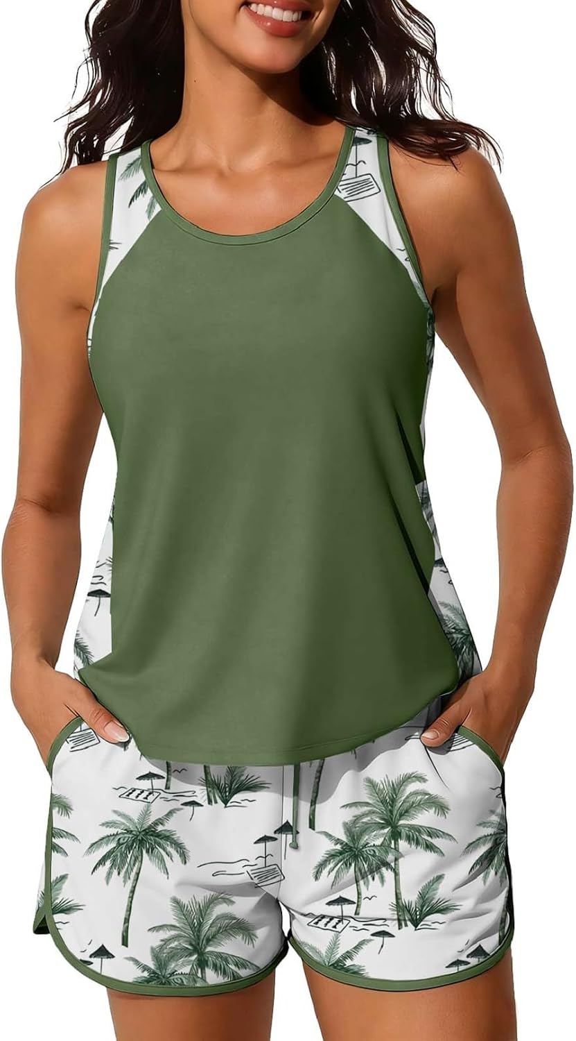 CheChury Tankinis Mujer Tallas Grandes Traje de Baño 2 Piezas Bañador Reductor Vientre Plano Bikini Push Up con Shorts Conjuntos de Tankini Sport Bañadores Dos Piezas Deportivos Mujer Natacion Playa
