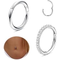 3 Piercings Nombril En Acier Chirurgical Doré - Bijoux Cz, Anneau Clicker, Taille 1,6mm X 10mm