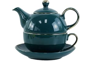 EPLZE YBK Tech Ceramic Tea for One Set, 12oz Teapot and 8.2oz Cup with Saucer (Peacock Green)