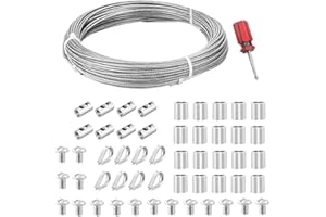 ShengOu Lina stalowa 2 mm ze stali nierdzewnej 2 mm powlekana, linka ze stali nierdzewnej 2 mm zestaw, linka stalowa 20 m z oczkami, aluminiowe tuleje zaciskowe M3, żuć linę drucianą M3, 2 mm linka