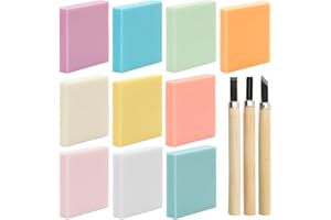 LOMUG Gummi Schnitzblöcke, Gummi-Linoleum-Blöcke Linoldruck Set, Gummi Stempelblöcke mit Schneidwerkzeugen, Stempelherstellungs Set Weiche Linoleum Blöcke Druckgrafiken für DIY Gravuren Bastelprojekte