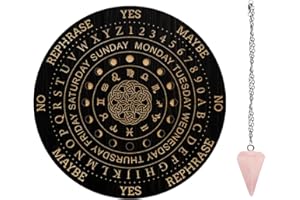 AHANDMAKER AHANMAKER 7.8" Hexen-Pendelbrett, Wünschelruten-Planchette Aus Holz Mit Wünschelrutenpendel Aus Rosenquarzkristall Für Die Dekoration des Geistesaltars – Mondphasen Und Sternbild