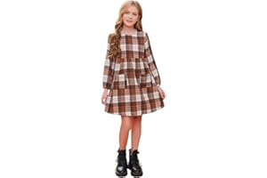 AGQT Ragazze Abito Plaid Abito Manica Lunga Principessa Costume Natale 2-14 Anni