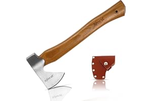 Xforst Axt X-TA5, Beil aus geschmiedetem Karbonstahl. Handbeil aus Hickory Holz Stiehl mit Schneidenschutz aus echtem Leder. Wikinger Axt Modell.