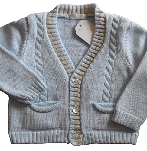 6-12 months - Gorgeous Baby Boys Light Blue and Grey Knitted Cardigan