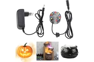 Mineup Ultraschall Vernebler, Mini nebelmaschine mit 12 LED-Licht, 350ml/H Bunter Nebelhersteller, Ultraschall-Nebelmaschine, 24V Zimmerbrunnen für Halloween Pumpkin,Hexentopf, Teich, Garten