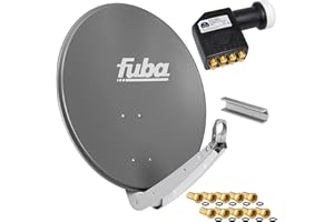 FUBA 65cm für 8 Teilnehmer (Direktanschluss) Digital SAT Anlage DAA650A + Octo LNB schwarz 0,1dB Full HDTV 4K 3D + 16 Vergoldete F-Stecker und F- Montageschlüssel gratis dazu