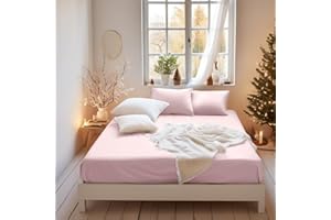 MOHAP Cooling Double Size Fitted Sheet Pink with Extra Deep 30 cm Pocket Bed Sheet Only Bedsheet Brushed Microfiber Bottom Sheet for Double Bed 135x190 Pink