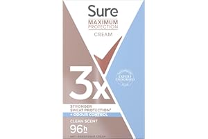 Sure Women Maximum Protection Clean Scent Antiperspirant Deodorant Cream Stick with 3x stronger* sweat protection for 96 hour sweat and odour protection 45 ml