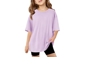 Haloumoning Maglietta da ragazza, con scollo rotondo, a maniche corte, in tinta unita, casual, per bambini, estivi, oversize, casual.