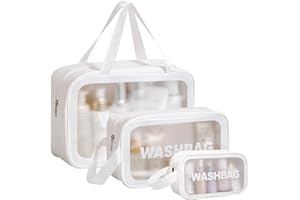 ATLIBERSWO Set di 3 Beauty Case Donna da Viaggio Trasparente, Borsa da Toilette per Donne, Impermeabile Porta Trucchi da Viaggio, (Grande, Media E Piccola)