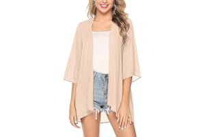 Irevial Cardigan Donna Chiffon Kimono Estivo Elegante Copricostume Mare Maniche a 3/4 a Tinta Unita Leggero Bluse Top per Spiaggia Party Vacanze