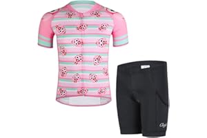 YFPICO Traje de Ciclismo Niño/Niña Maillot Transpirable para Deportes al Aire Libre,Bicicleta Camiseta Manga Corta + Pantalon Corto con Asiento Acolchado
