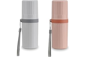 YoHyien 2 Pièces Etui Brosse a Dent Voyage, Boite Brosse a Dent Voyage Étanche, Trousse Brosse a Dent Portable, Étui de Rangement Anti-Poussière pour Voyage d'affaires, École, Camping (Gris + Rose)