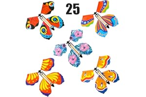 ADAKEL 25 Pieces Flying Butterfly Toy Wind up Butterfly Toy Rubber Band Powered Butterfly for Great Surprise Wedding Birthday Gift,5 Style