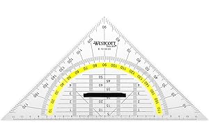 ‎WESTCOTT Westcott Geometriedreieck 22 cm mit abnehmbarem Griff | Transparentes Geometrie-Dreieck aus Kunststoff mit gelber Skala | Technische Skala & Winkelmesser für Schule, Uni oder Büro | E-10134 00