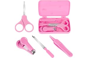 Baby nagelvårdsset av Econtal, 4-i-1 kit för skötseln i rosa, nagelklippare, sax, nagelfil och pincetter, manikyrpedikyr, nyf