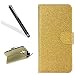 Produktbild Huawei Mate 9 Hülle,Huawei Mate 9 Schutzhülle,Leeook Luxus Luxuriös Noble Elegant Gold Bling Glitzer Shiny Strass Muster Entwurf PU Leder Flip Folio Klappbares Wallet Case Handy Brieftasche Case Hülle Bookstyle Tasche Schale Weich TPU Innere Handytasche Cover mit Standfunktion Kartenfächer Magnet Silikon Back Cover Etui Skin Shell für Huawei Mate 9 + 1 x Schwarz Eingabestift-Golden