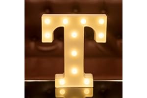 FOCUX LED Letter Lights Alphabet Light Up Sign for Night Light Home Party Birthday Wedding Bar Decoration LED Letter Battery Powered Christmas Night Light Lamp Home Bar Decoration (T)