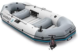 INTEX Mariner Inflatable Boat Series: Includes Deluxe Boat Oars and High-Output Pump – SuperTough PVC – Wear-Resistant Keel – Removable Fishing Rod Holders – Heavy Duty Grab Handle