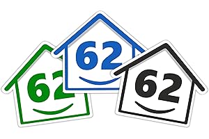 RUBIGO 3 x Bin Numbers for Wheelie Bins, 1-99, 15cm ‘Happy House’ Colour Design Dustbin Stickers, Easy Application Stick On Number Stickers - Weatherproof Self Adhesive Vinyl – Blue, Black and Green (62)