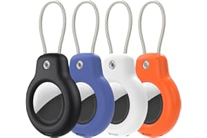 Aimtel Gepäckanhänger kompatibel mit Apple Air Tag,4 Pack airtag schlüsselanhänger,anhänger airtag hülle mit Edelstahldraht-Schlüsselring für Reisetaschen, Koffer, Rucksäcke.（Schwarz Weiß Orange Blau）
