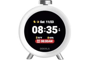 Dekala Kids Alarm Clock & Sleep Trainer with Soothing Sounds, 4 Alarms, 7-Day Schedule, Animated IPS Display, Temp & Humidity Sensor, USB-C Powered Bedside Clock for Boys & Girls