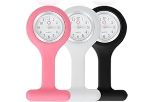 EuAcesry Montre Infirmiere pour Blouse, 3 Pièces Infirmière Montre Broche en Silicone avec Broche Sécurisée, Montres Trotteuse à Gousset pour Aides Soignantes et Étudiants Infirmiers, Blanc/Noir/Rose