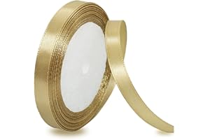 IMSOLDECOR Champagne Gold Ribbon 10mm x 23 Meters, Satin Fabric Ribbons for Gift Wrapping, DIY Crafts, Hair Bows, Florist Bouquets, Balloons, Sewing Projects, Wedding Party and Birthday Cake Decorations