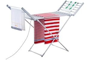 BAKAJI Tendedero eléctrico de 220 W de Potencia, tendedero Calentador, Plegable, con 20 Barras, tendedero de Ropa de Aluminio (148 x 53 x 90 cm)