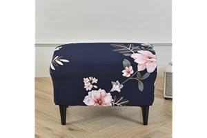 Highdi Ottoman Cover Rectangle Polyester Spandex, Stretch Footstool Slipcover,Stool Protector Cover with Elastic Bottom,Removable Washable Dustproof Footrest Pouffe Covers (blue flower,1pc)