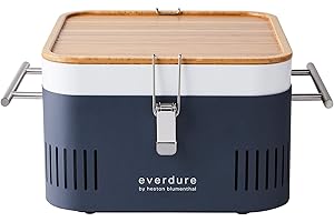 Everdure CUBE Portable Charcoal Grill, Tabletop BBQ, Perfect Tailgate, Beach, Patio, or Camping Grill, Lightweight & Compact Small Grill with Preparation Board & Food Storage Tray, Graphite