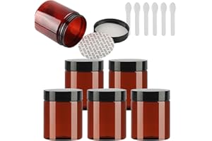 TIANZD 6 Stück Kleine 250 ml Braun Kunststoff Leere Cremedose Dose mit Schwarz Deckel 250 g Leerdose Schraubdose Blechdosen Kosmetische Behälter Tiegel, 6 Stück Spatel