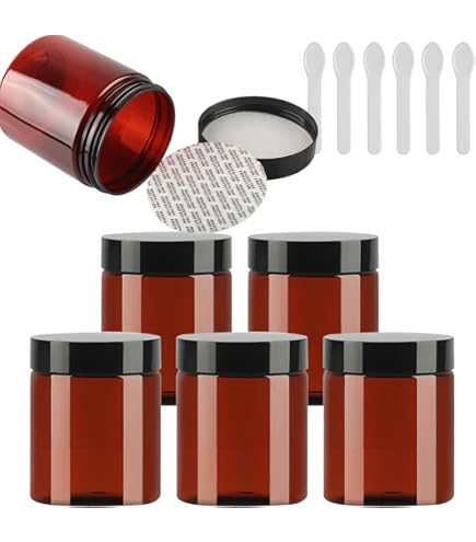 Alledomain Lot De 6 Pots Ronds En Plastique Transparent De 100 G100 Ml Avec 3 Mini Spatules Et étiquettes Avec Doublure Intérieure Et Couvercles