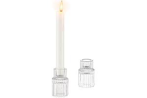 Glasseam Candle Sticks Holder Set of 2, Clear Glass Candle Holders for Candlestick Candles, Small Taper Candle Holder for Room Decor, Decorative Candlestick Holder for Dinner Tables Decoration