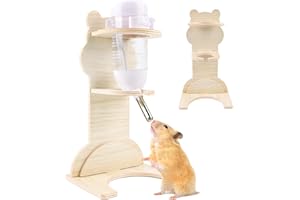 ENCURYNA Botella para hámster con soporte, dispensador de agua de madera para cobayas, soporte para hámster, bebedero para pezones, 75 ml, accesorio para hámster