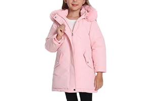 Happy Cherry Parka de invierno para niñas y niñas, impermeable, resistente al viento, con capucha, forro polar grueso, ropa cálida con bolsillos, 3-11 años