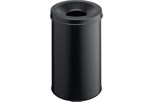Durable Safe Rund Papperskorg, Flamsäker Soptunna, 30L, svart, 330601 | Avfallstunna i metall, lock som reducerar brandrisk, reptålig epoxiharts, TÜV-certifierad, Ø 31.5 cm, Made in Germany
