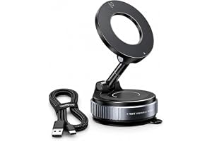 Car Phone Holder Mount, Vacuum Magnetic Suction Cup for Dashboard & Windshield, 360° Adjustable Phone Holder for Car, MagSafe Compatible, USB-C Cable Included, iPhone & Android