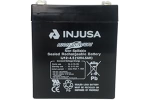 INJUSA - Batería de Plomo-Ácido 12V y 4,5 AH | Compatible con Vehículos Eléctricos Injusa de 12V | Motos | Coches y Quads a Batería de 12V | con 60 Minutos de Autonomía y 12 Horas de Carga